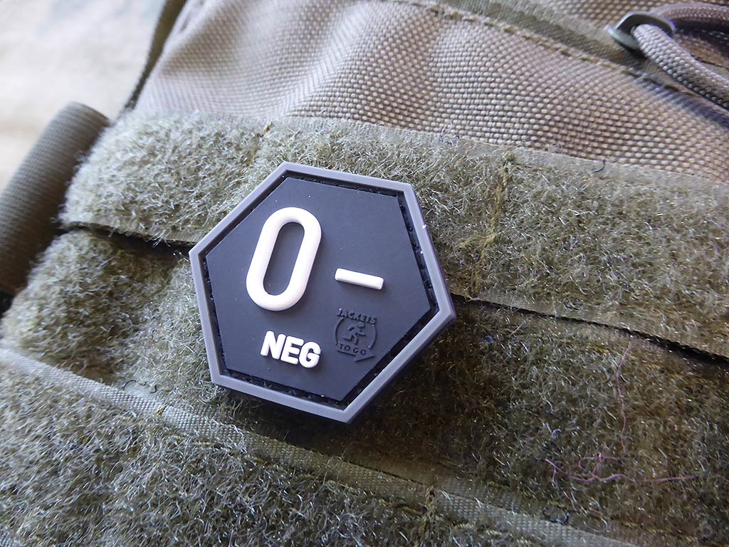 Blutgruppen Patch 0 Neg, Hexagon Patch, swat / 3D Rubber Patch, HexPatch - Patch Snatched