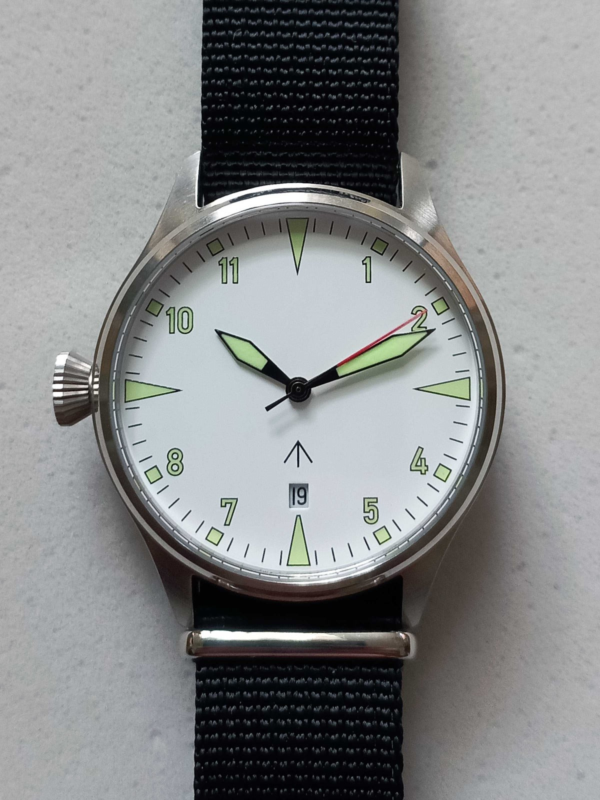 Military watch WHITE "WATCH ONE" by "CS hoch2", classic watch, automatic movement, stainless steel case, 10 ATM, sapphire glass, NATO strap - Patch Snatched