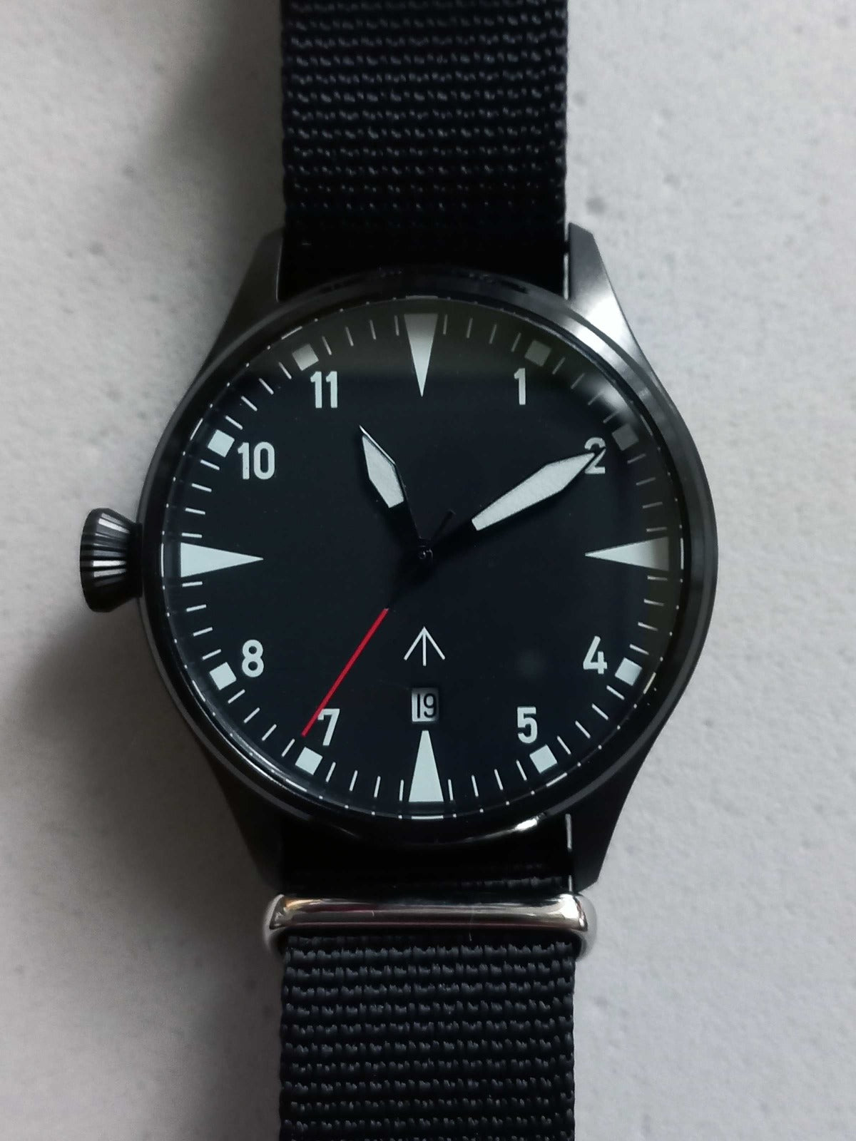 Military watch BLACK "WATCH ONE" by "CS hoch2", classic watch, automatic movement, black PVD coated stainless steel case, 10 ATM, sapphire glass, Nato strap - Patch Snatched