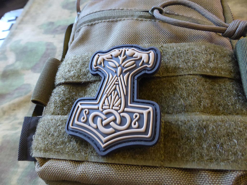 Thors Hammer Mjölnir Patch, tan / 3D Rubber Patch - Patch Snatched