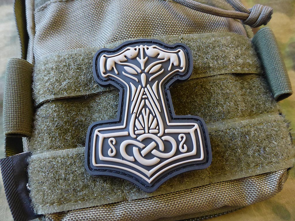 Thors Hammer Mjölnir Patch, tan / 3D Rubber Patch - Patch Snatched