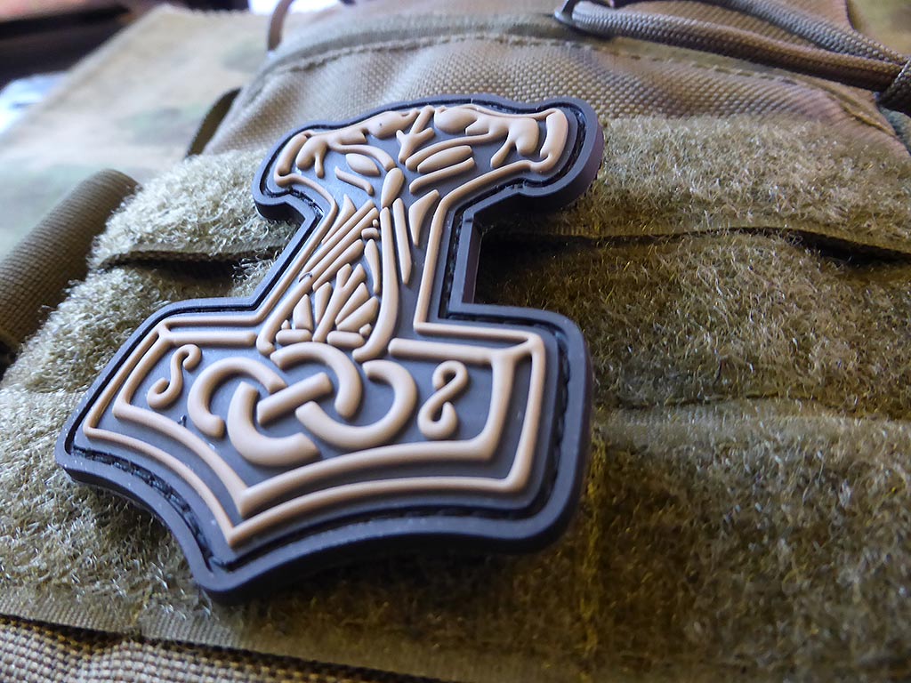 Thors Hammer Mjölnir Patch, tan / 3D Rubber Patch - Patch Snatched
