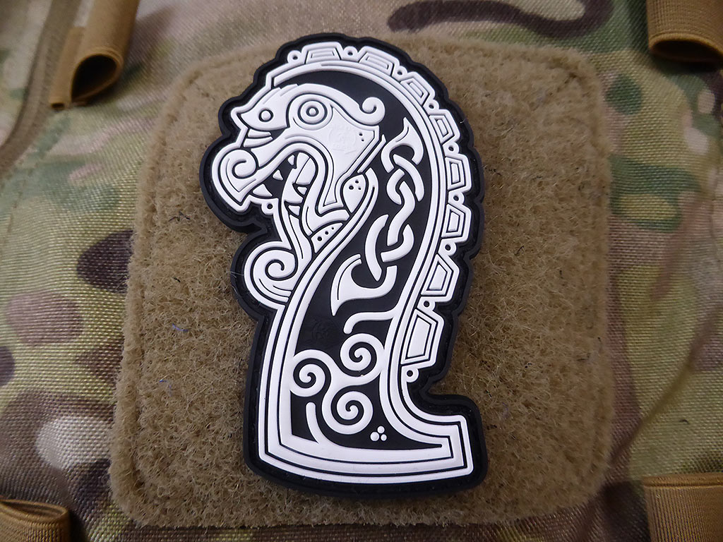 Northman Dragon Ship Head Patch, white / 3D Rubber Patch - Patch Snatched