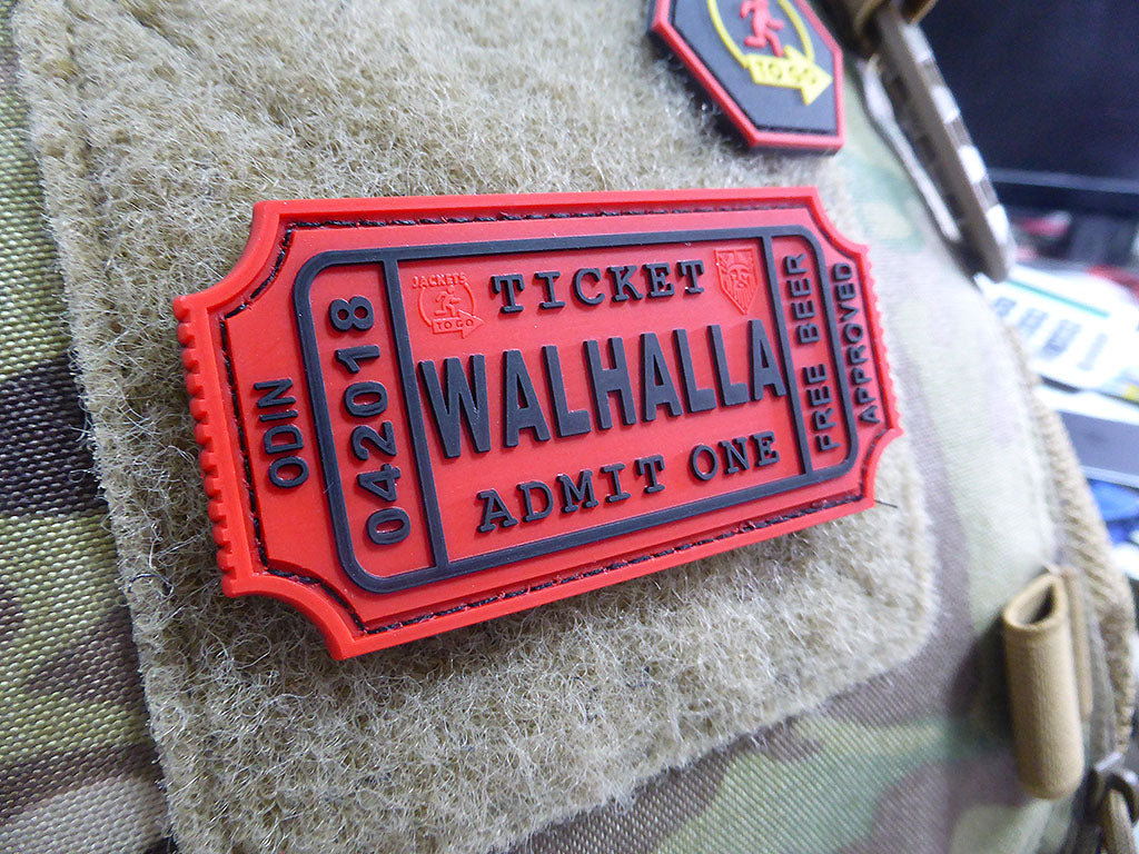 WALHALLA TICKET - Odin approved Patch, red / 3D Rubber Patch - Patch Snatched