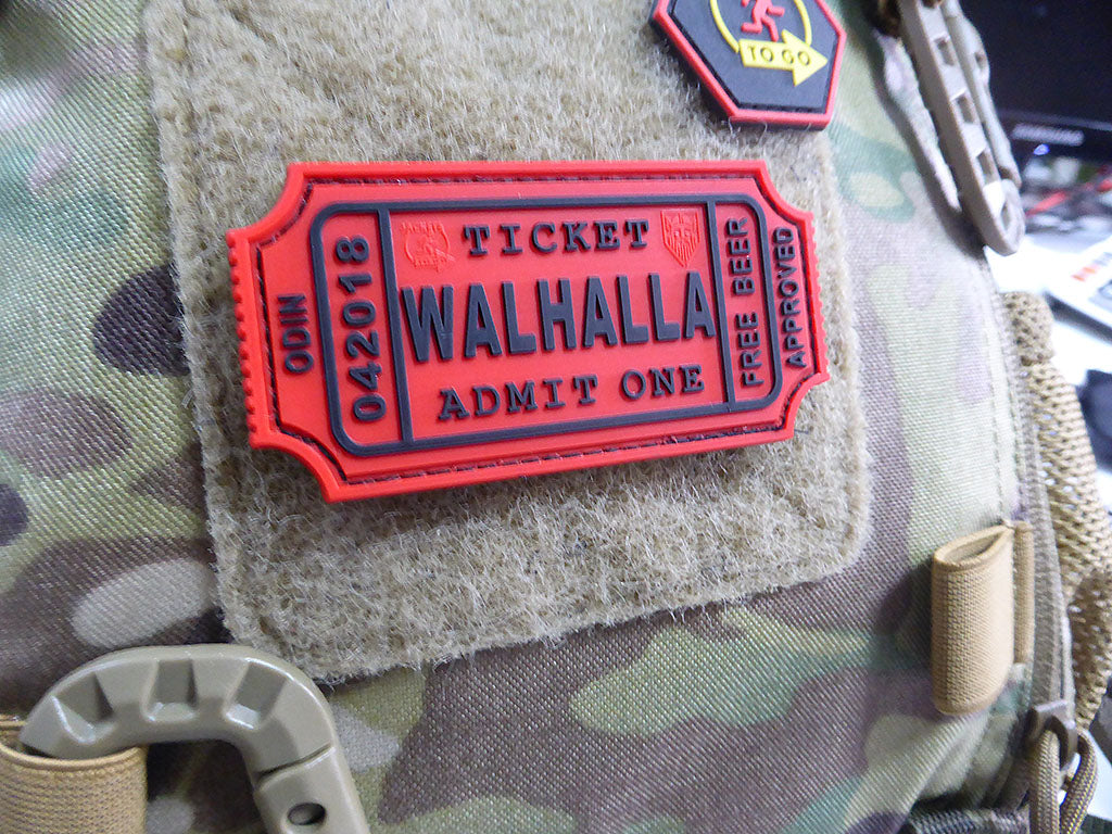WALHALLA TICKET - Odin approved Patch, red / 3D Rubber Patch - Patch Snatched