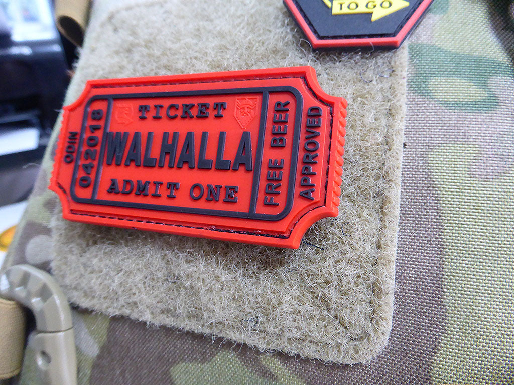 WALHALLA TICKET - Odin approved Patch, red / 3D Rubber Patch - Patch Snatched