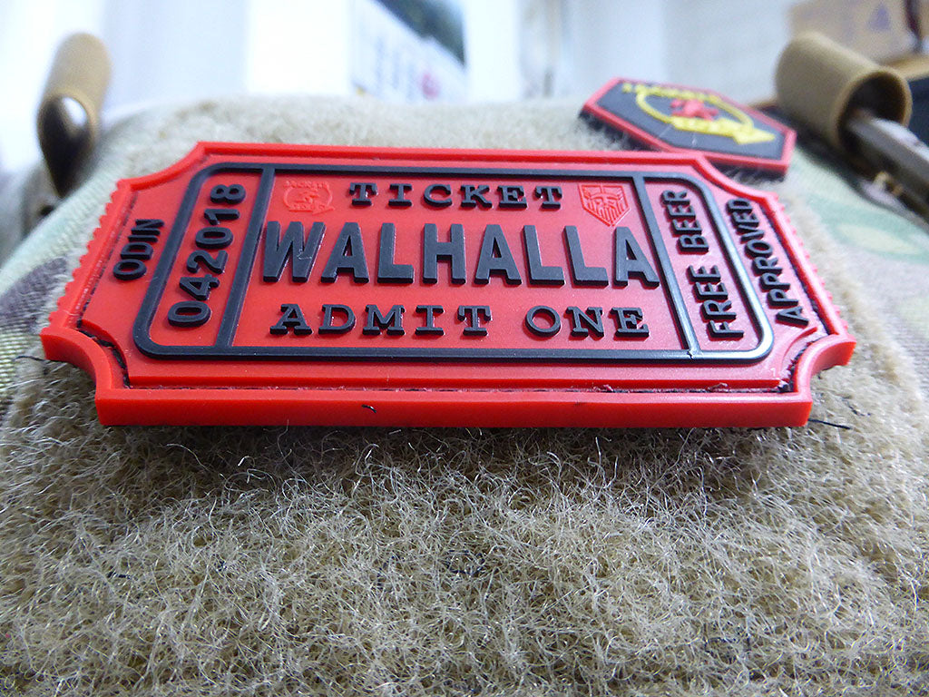 WALHALLA TICKET - Odin approved Patch, red / 3D Rubber Patch - Patch Snatched