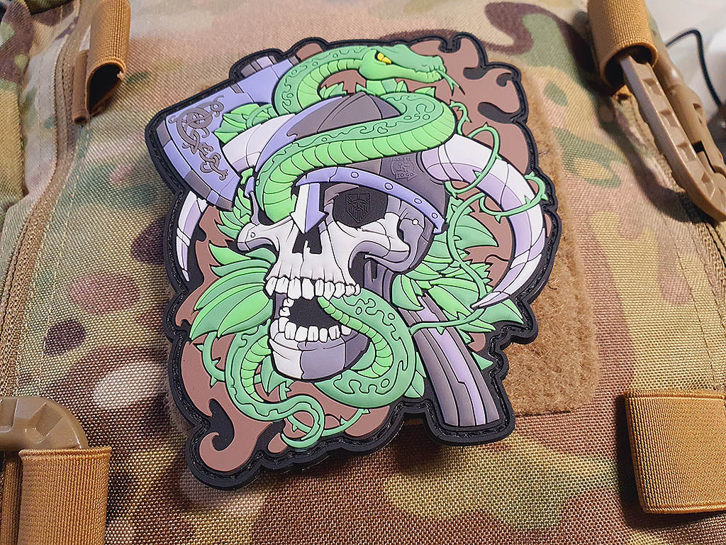 Viking Skull Head Collector Patch, woodland, 3D Rubber Patch - Patch Snatched
