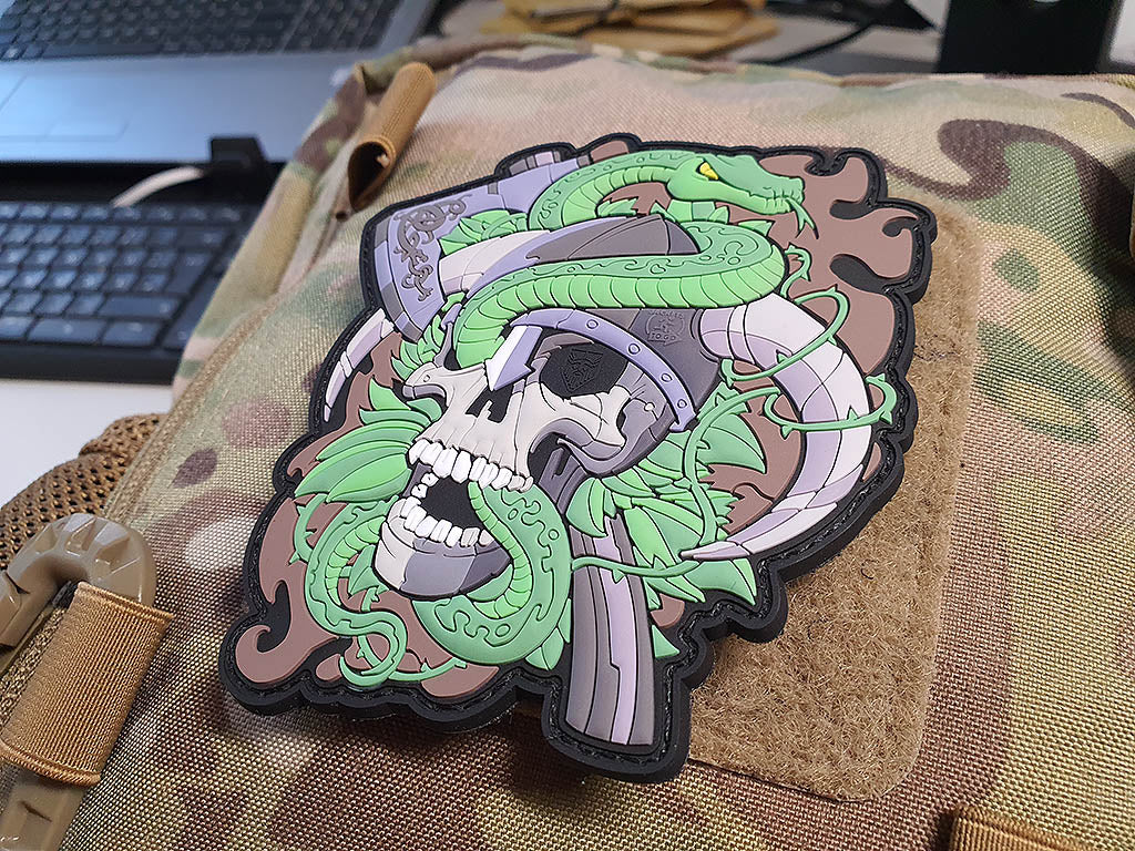Viking Skull Head Collector Patch, woodland, 3D Rubber Patch - Patch Snatched
