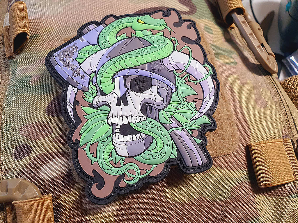Viking Skull Head Collector Patch, woodland, 3D Rubber Patch - Patch Snatched
