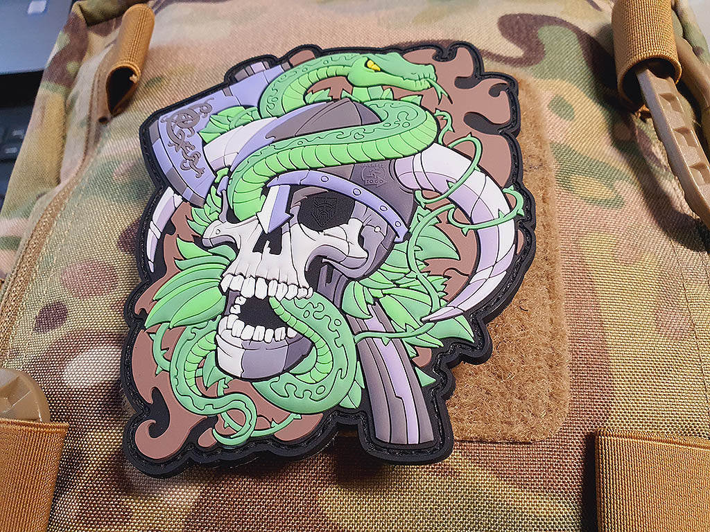 Viking Skull Head Collector Patch, woodland, 3D Rubber Patch - Patch Snatched