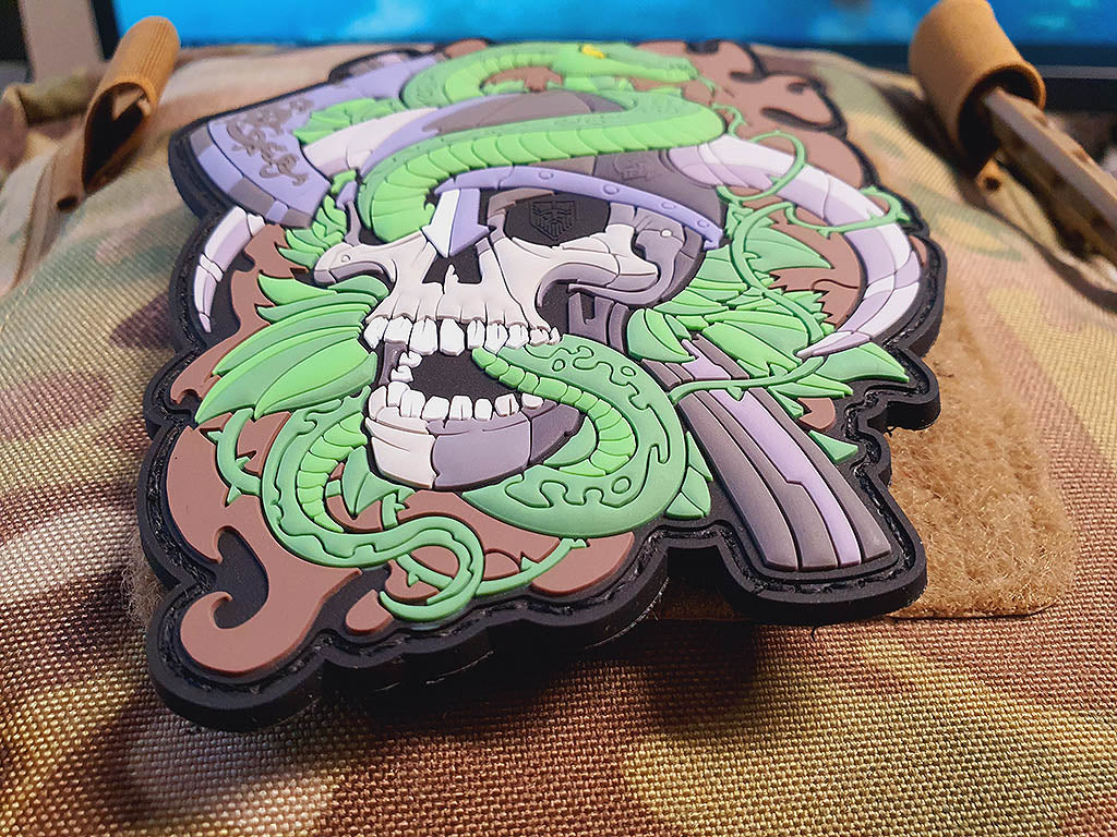 Viking Skull Head Collector Patch, woodland, 3D Rubber Patch - Patch Snatched