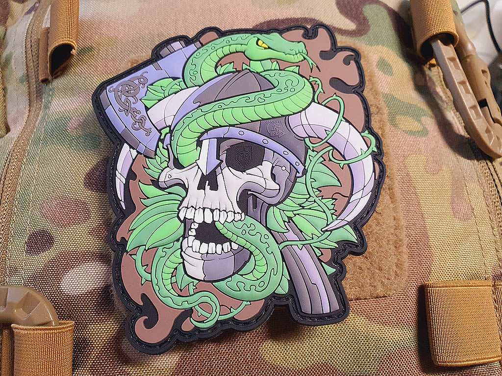 Viking Skull Head Collector Patch, woodland, 3D Rubber Patch - Patch Snatched