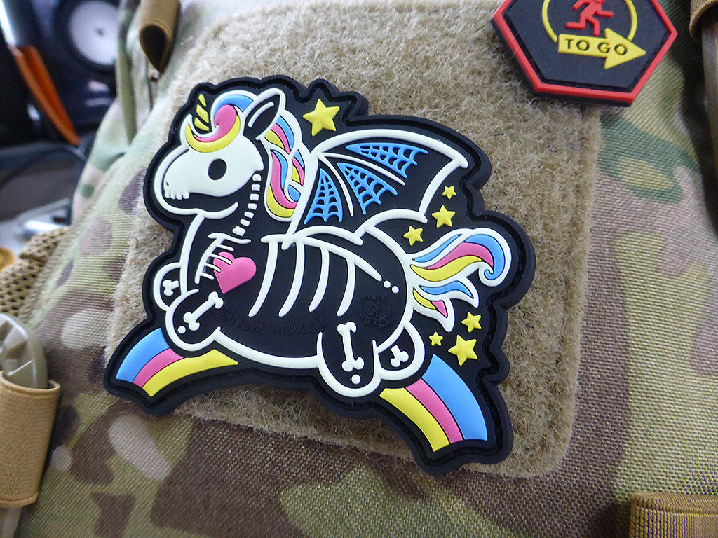 Skeleton Unicorn Patch, gid glow in the Dark, 3D Rubber Patch - Patch Snatched