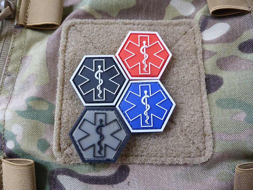 PARAMEDIC, rot Hexagon Patch / 3D Rubber Patch, HexPatch - Patch Snatched