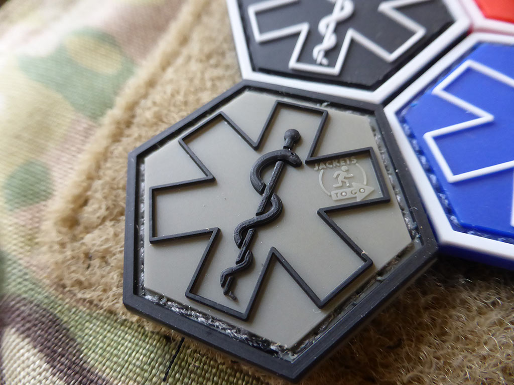PARAMEDIC, steingrau-oliv Hexagon Patch / 3D Rubber Patch, HexPatch - Patch Snatched