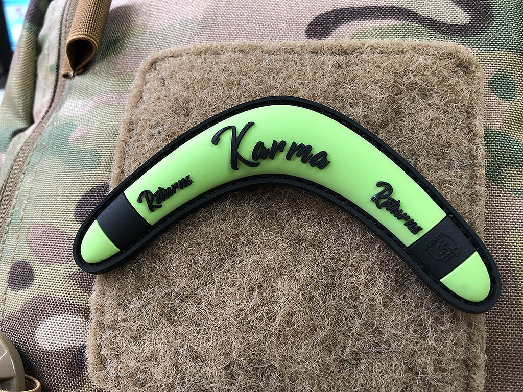 Karma Returns Boomerang Patch, limegreen / 3D Rubber - Patch Snatched