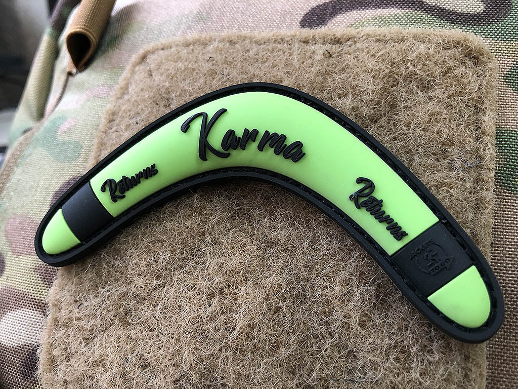 Karma Returns Boomerang Patch, limegreen / 3D Rubber - Patch Snatched