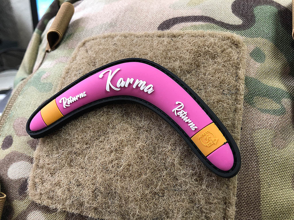 Karma Returns Boomerang Patch, pink / 3D Rubber - Patch Snatched
