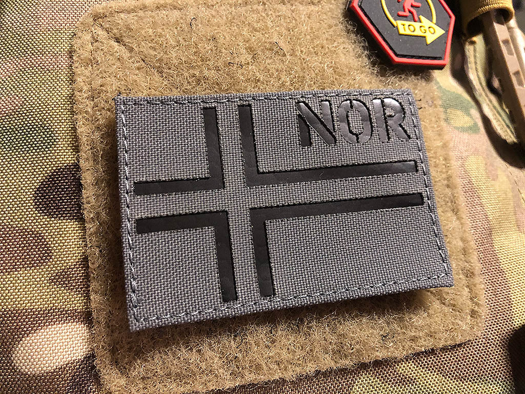 Norway flag - IR / infrared patch with NOR country code - Cordura Lasercut, grey, MILSPEC IR TAB, custom made - Patch Snatched