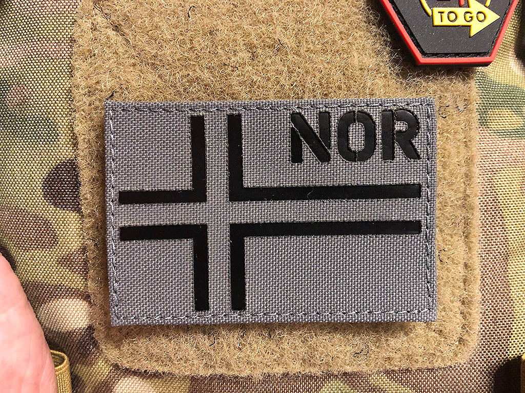 Norway flag - IR / infrared patch with NOR country code - Cordura Lasercut, grey, MILSPEC IR TAB, custom made - Patch Snatched