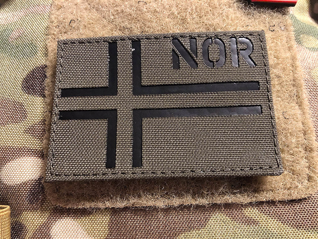 Norwegenflagge - IR / Infrarot Patch mit NOR Länderkennung - Cordura Lasercut, steingrau-oliv, MILSPEC IR TAB, custom made - Patch Snatched