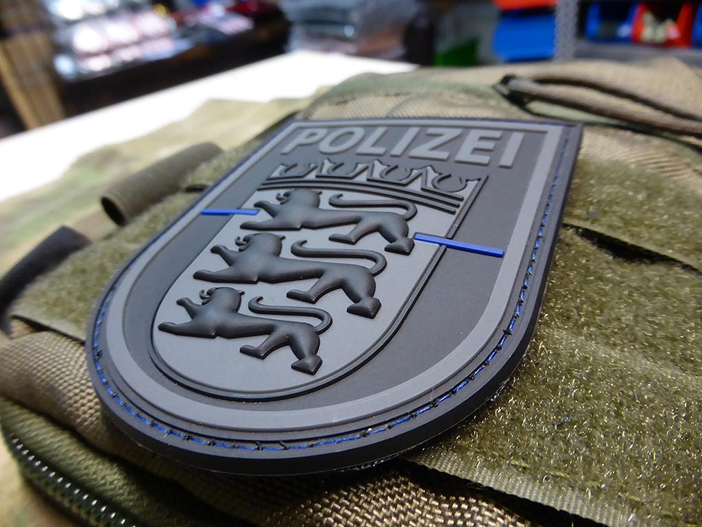 Ärmelabzeichen Polizei Baden-Württemberg, blackops, Thin Blue Line, special edition / 3D Rubber Patch - Patch Snatched