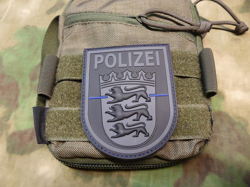 Ärmelabzeichen Polizei Baden-Württemberg, blackops, Thin Blue Line, special edition / 3D Rubber Patch - Patch Snatched