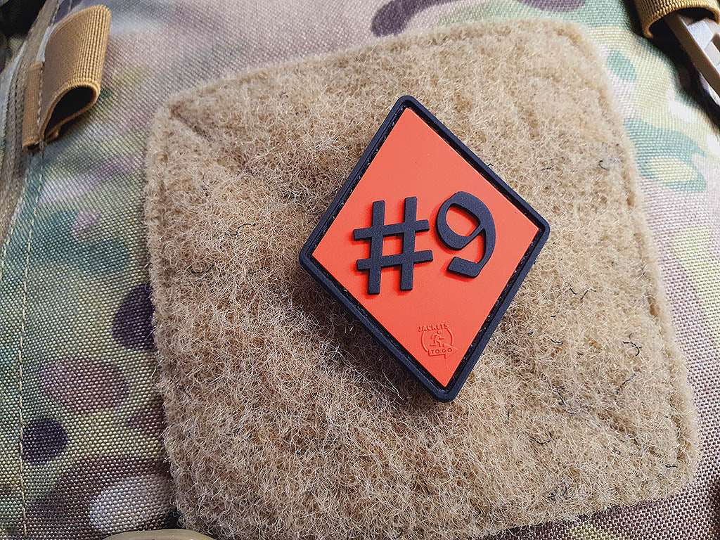 #9 Patch, Black on Fire-Red, 3D Rubber Patch