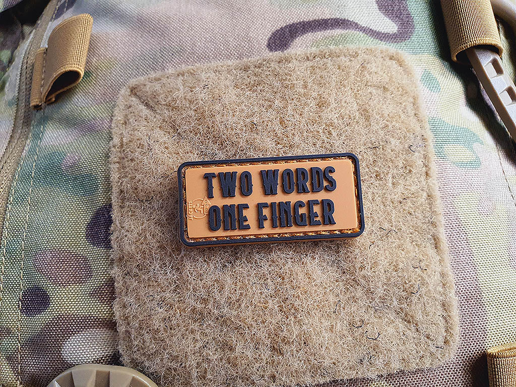 small Two Words One Finger Patch, Coyote Brown / 3D Rubber Patch - Patch Snatched