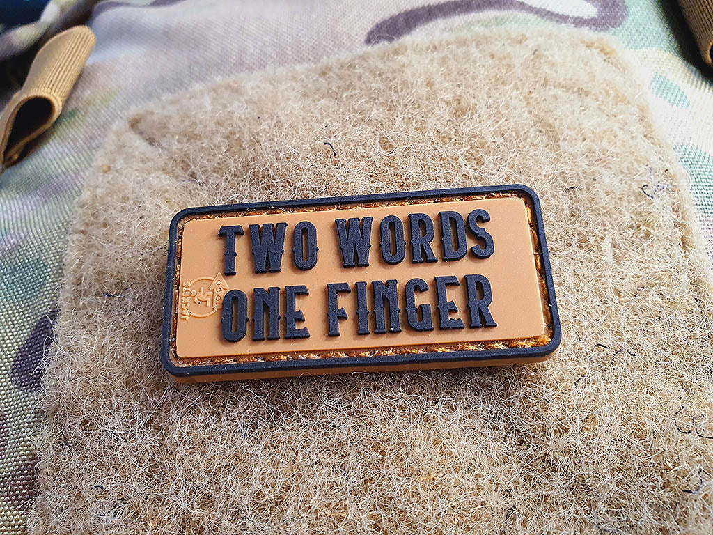 small Two Words One Finger Patch, Coyote Brown / 3D Rubber Patch - Patch Snatched