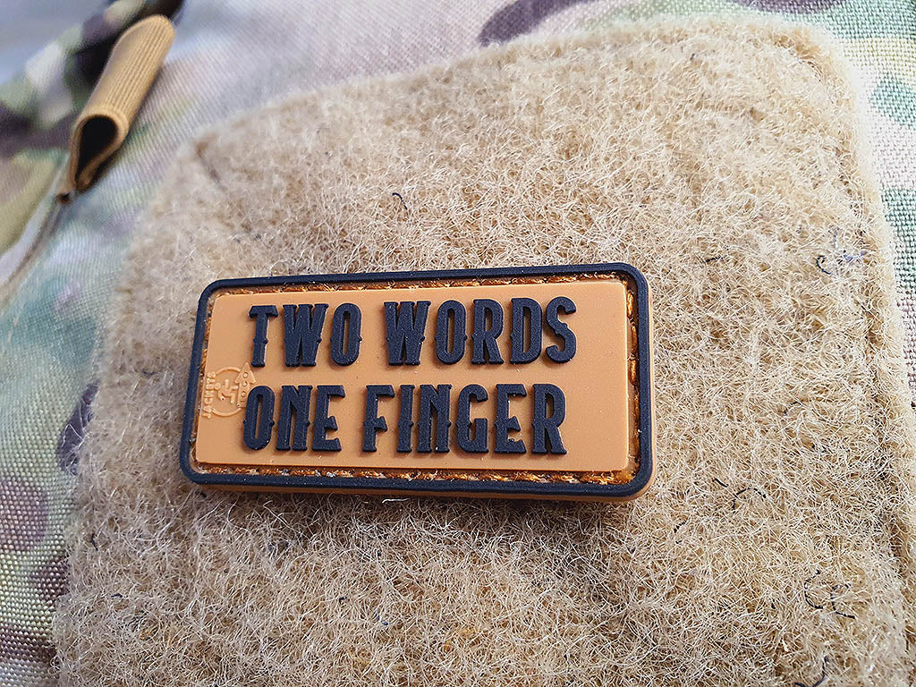 small Two Words One Finger Patch, Coyote Brown / 3D Rubber Patch - Patch Snatched
