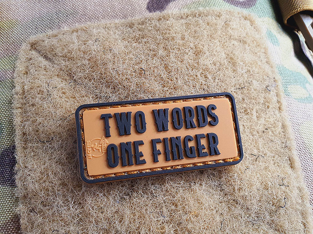 small Two Words One Finger Patch, Coyote Brown / 3D Rubber Patch - Patch Snatched