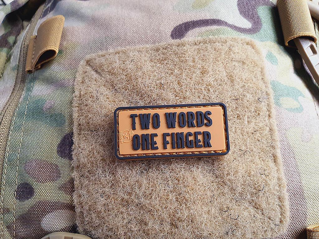 small Two Words One Finger Patch, Coyote Brown / 3D Rubber Patch - Patch Snatched
