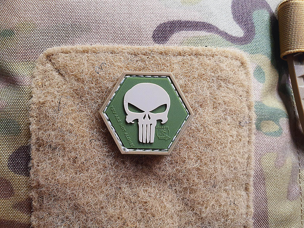Punisher “YOU ARE NOT ALONE” Patch, multicam, Hexagon Patch, 3D Rubber Patch - Patch Snatched