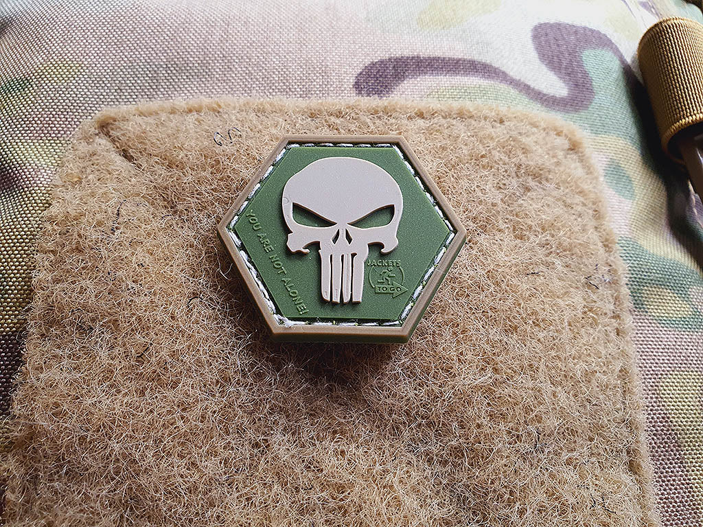 Punisher “YOU ARE NOT ALONE” Patch, multicam, Hexagon Patch, 3D Rubber Patch - Patch Snatched