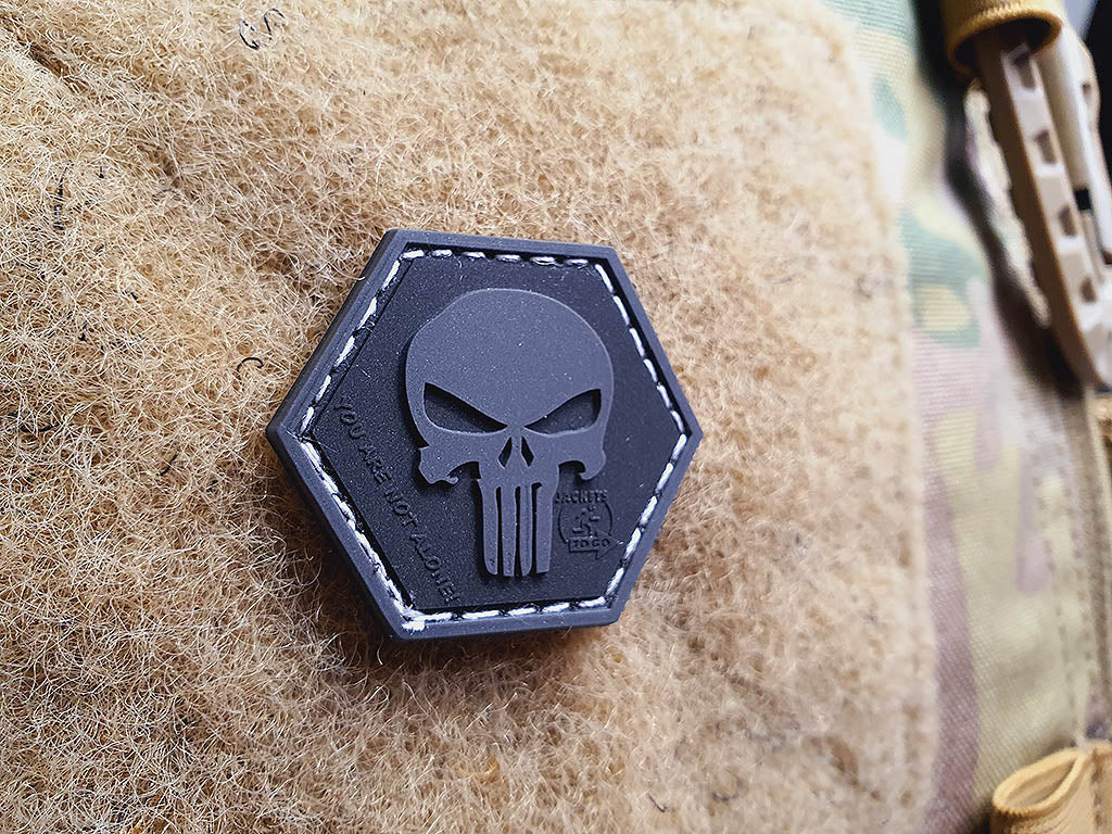 Punisher “YOU ARE NOT ALONE” Patch, blackops, Hexagon Patch, 3D Rubber Patch - Patch Snatched