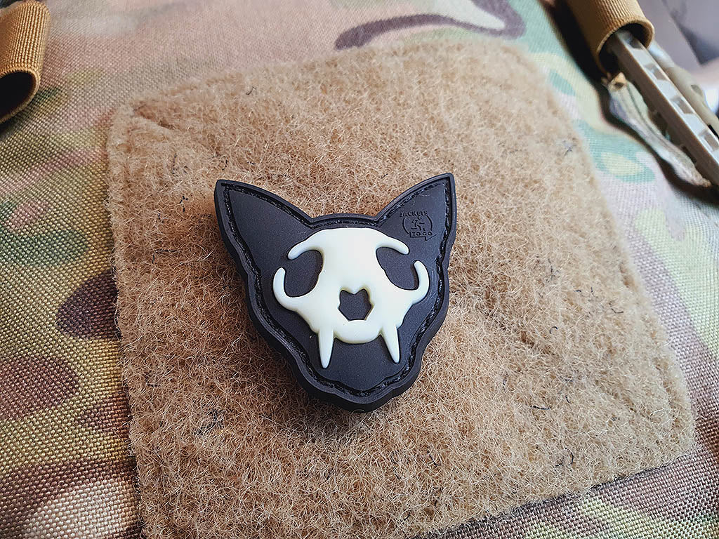 Nightmare Skull Cat Patch small Nr.1, gid (glow in the dark), 3D Rubber Patch