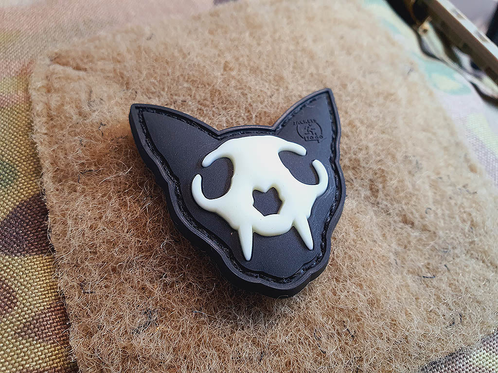 Nightmare Skull Cat Patch small Nr.1, gid (glow in the dark), 3D Rubber Patch