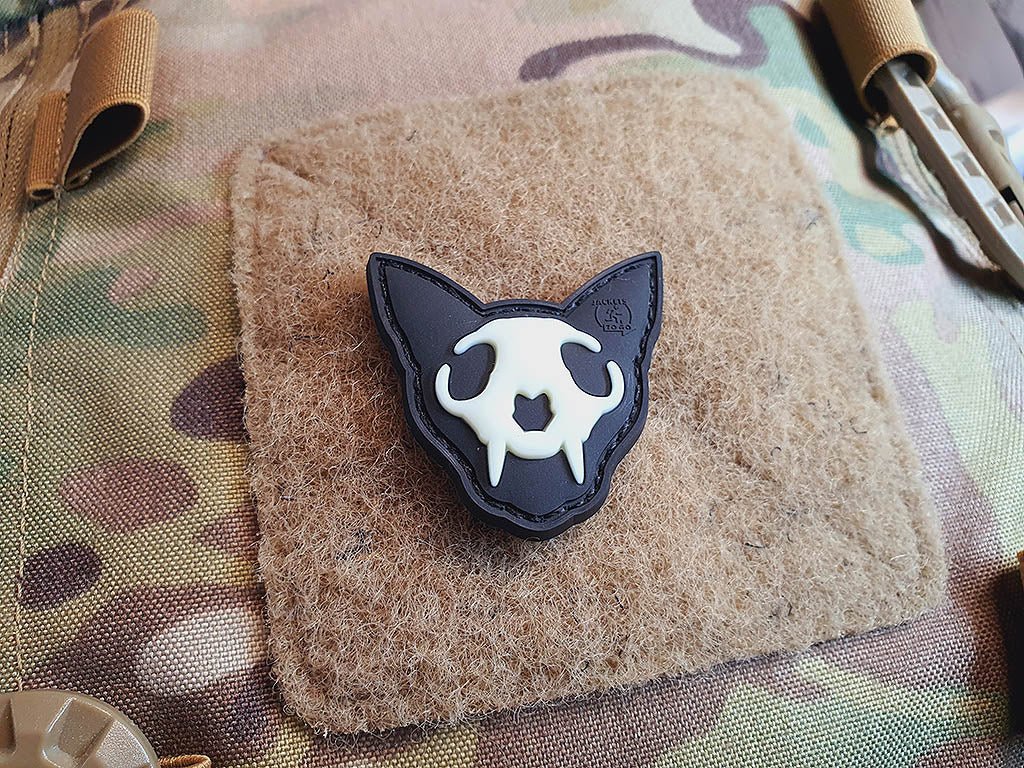 Nightmare Skull Cat Patch small Nr.1, gid (glow in the dark), 3D Rubber Patch