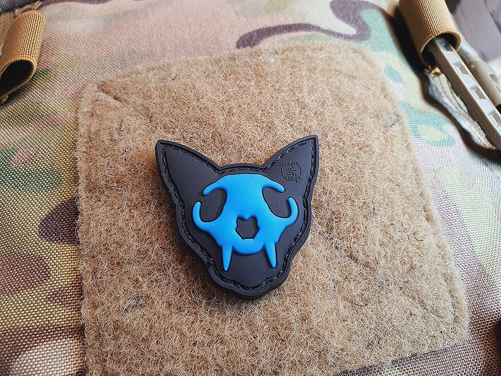 Nightmare Skull Cat Patch small Nr. 1, blue gid (blue glow in the dark) / 3D Rubber Patch