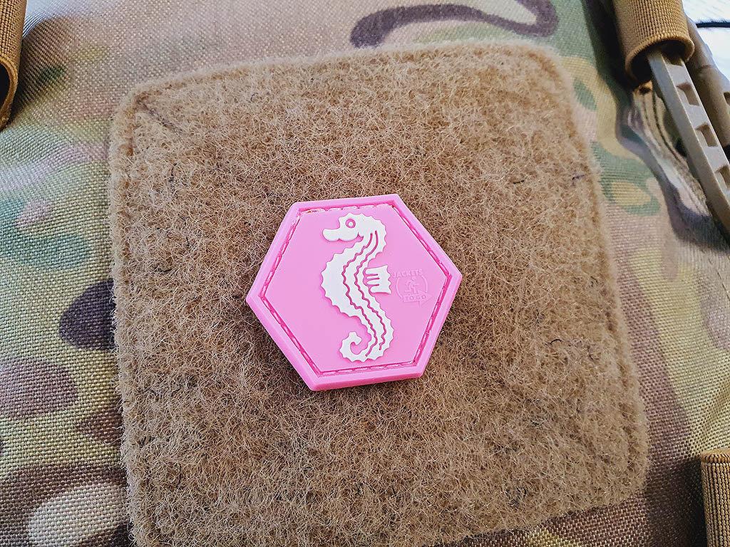 Seepferdchen Patch, pink, Hexagon Patch, 3D Rubber Patch