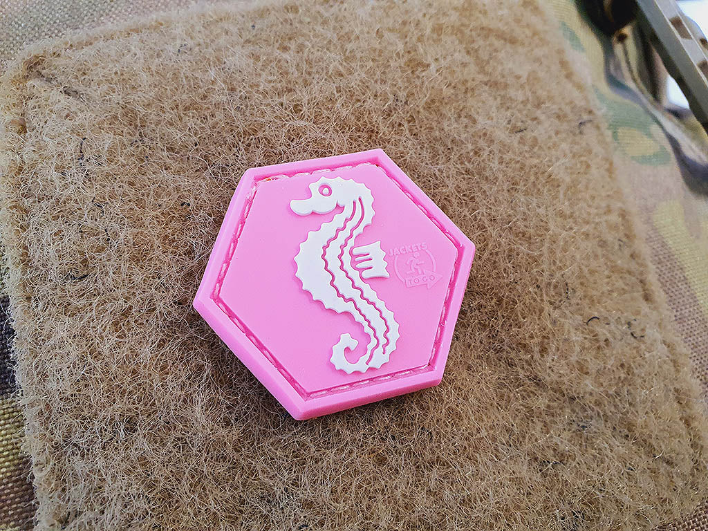 Seepferdchen Patch, pink, Hexagon Patch, 3D Rubber Patch