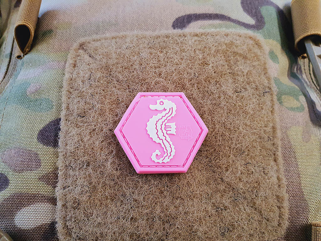 Seepferdchen Patch, pink, Hexagon Patch, 3D Rubber Patch