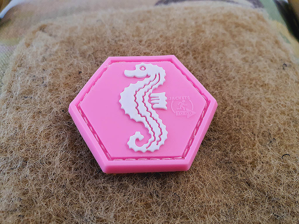 Seepferdchen Patch, pink, Hexagon Patch, 3D Rubber Patch
