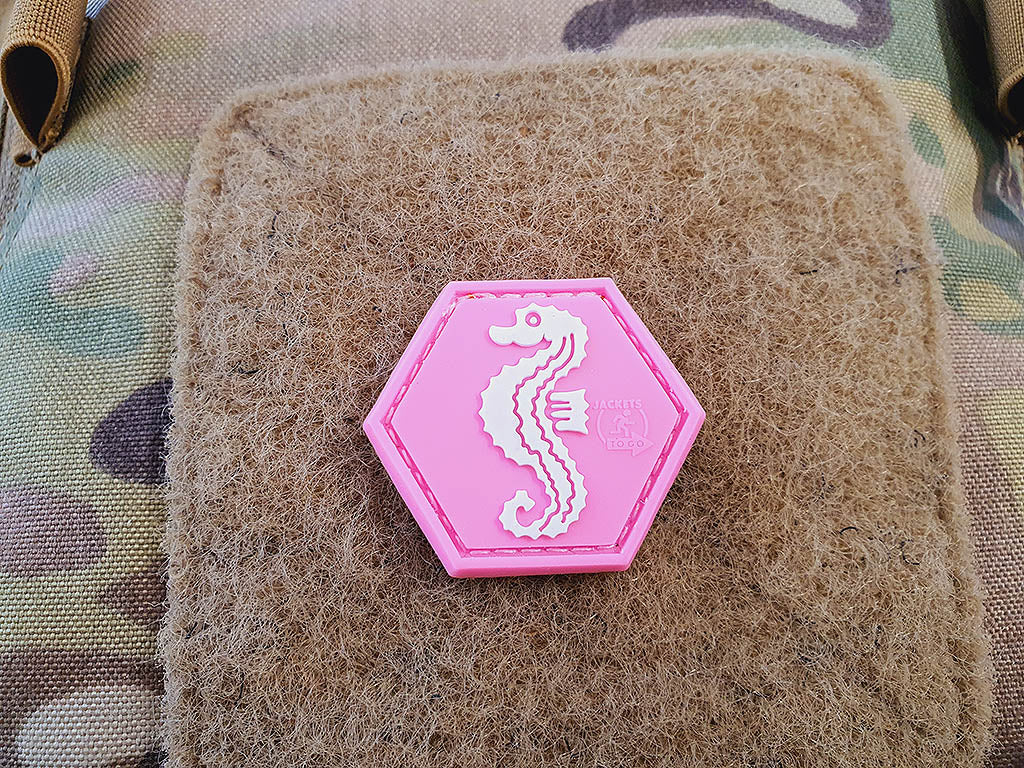 Seepferdchen Patch, pink, Hexagon Patch, 3D Rubber Patch