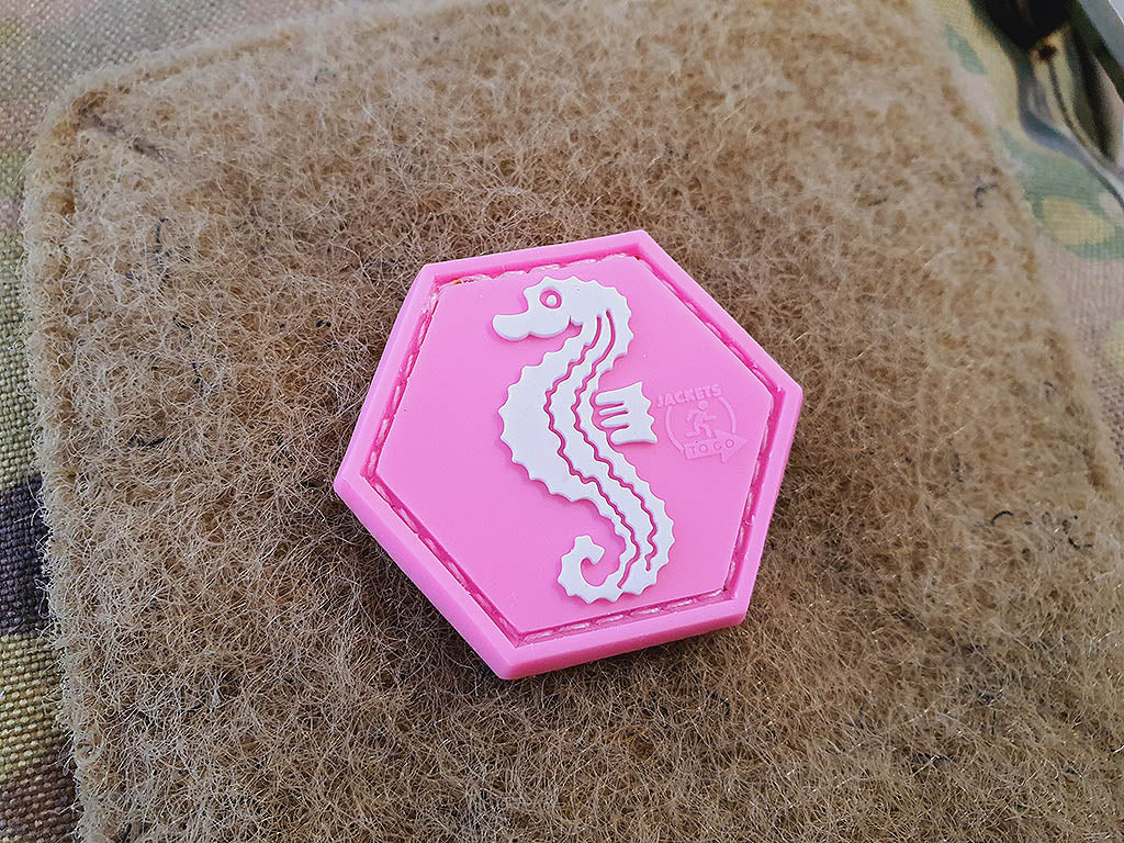 Seepferdchen Patch, pink, Hexagon Patch, 3D Rubber Patch