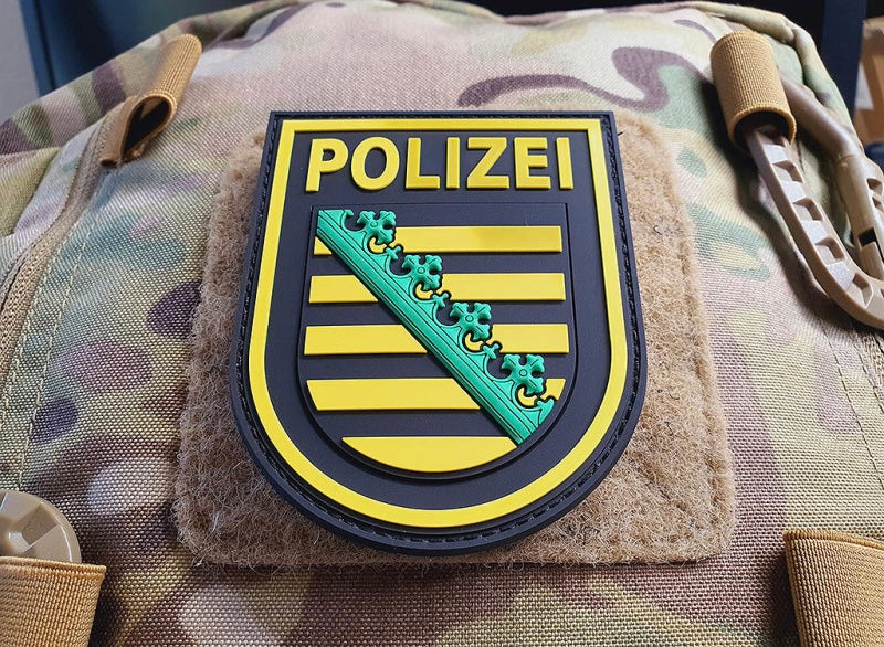 Ärmelabzeichen - Polizei Sachsen - Patch, schwarz / 3D Rubber patch