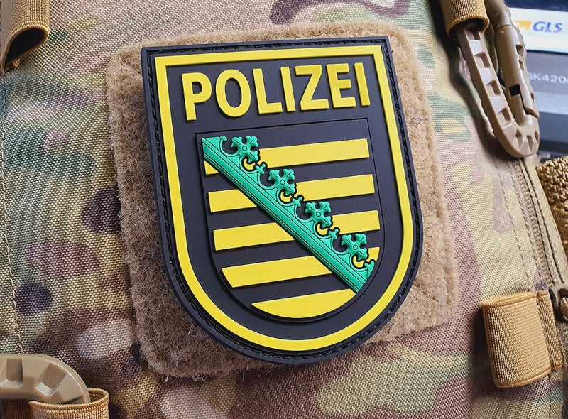 Ärmelabzeichen - Polizei Sachsen - Patch, schwarz / 3D Rubber patch