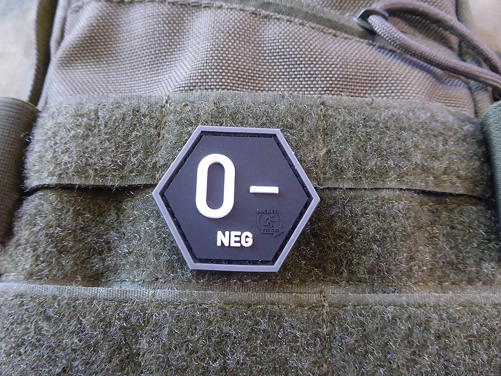 Blutgruppen Patch 0 Neg, Hexagon Patch, swat / 3D Rubber Patch, HexPatch - Patch Snatched
